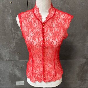 Moda International read vintage  Sheer  Floral Lace Top M